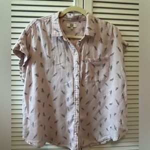 True Craft Top Pink Linen Blend Hula Dancer Button down Blouse Size Medium